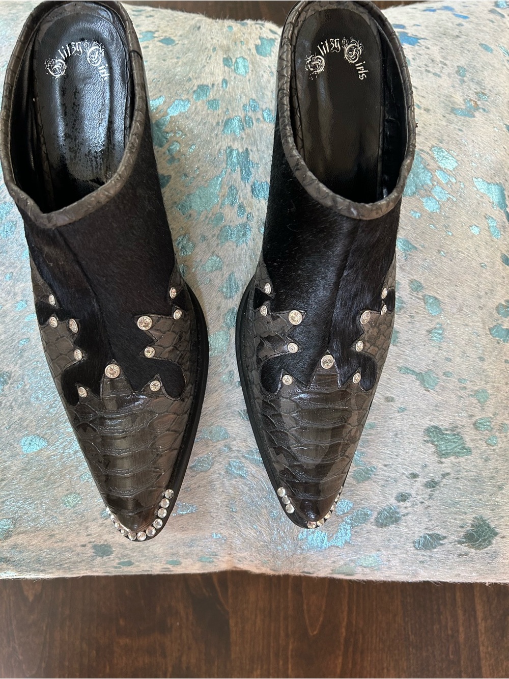 Black Studded Pointed Ankle Booties by